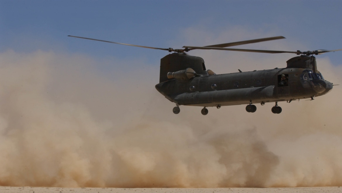 JPAU22APR03JC15 OPERATION FALCONER Pic By: JNCCaption:Australian Army soldiers from theTownsville-based 5th Aviation Regiment provide the Coalition Forces in the Middle Eastern Area of Operation (MEAO) with a medium lift capability as they transport troops and equipment. The Chinook (CH47) has the capacity to lift up to 11.7 Tons, carrying internal and/or external loads, or 30 combat troops. Over time, the Chinook has consistently proven to be a reliable and capable aircraft having been used in conflicts such as the Falklands and the Gulf war and now Operation Falconer.The CH 47 aircraft has proven itself working with the Australian Armys 3rd Brigade in providing essential support to deployed elements as is commonly referred to as the work-horse of the Armys helicopter regiment. While the Chinook helicopter has been in service since the Vietnam Conflict, this variant remains one of the latest additions to the Australian Armys aviation capability.